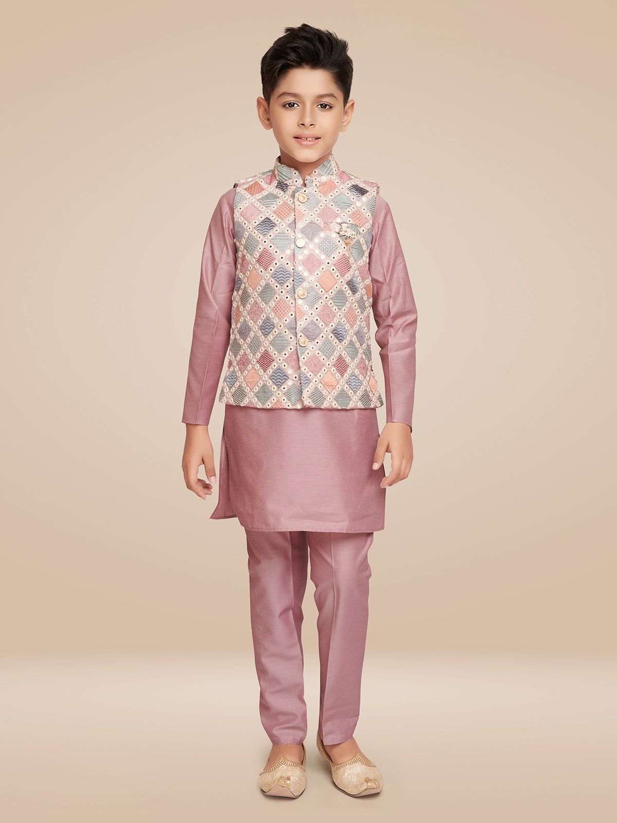 Stylish pink silk waistcoat set