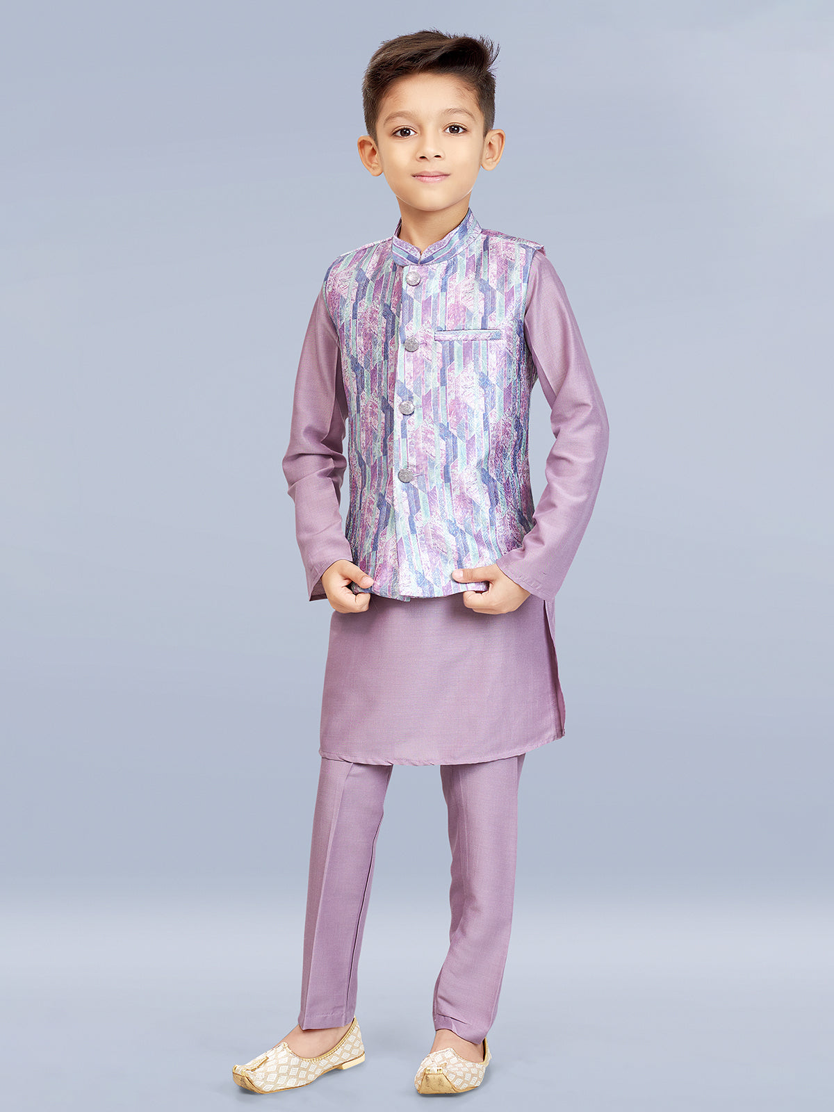 Stylish purple silk waistcoat set for boy