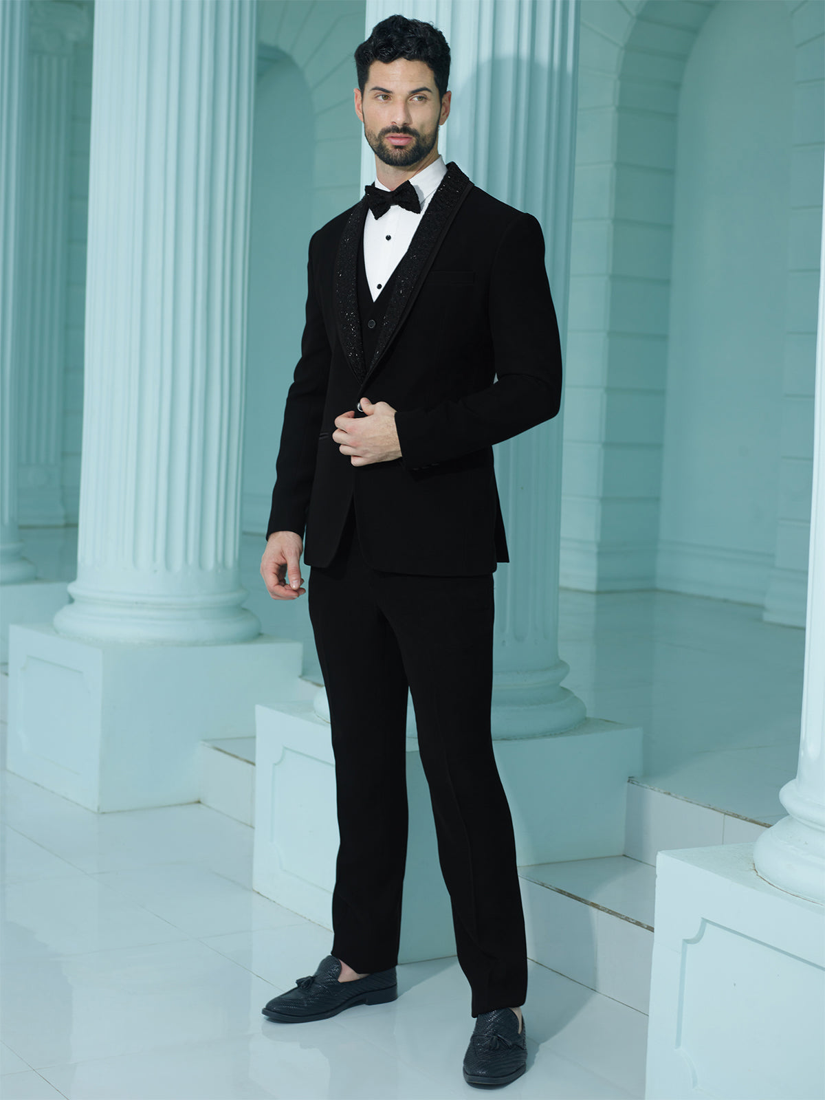 Stylish velvet black coat suit
