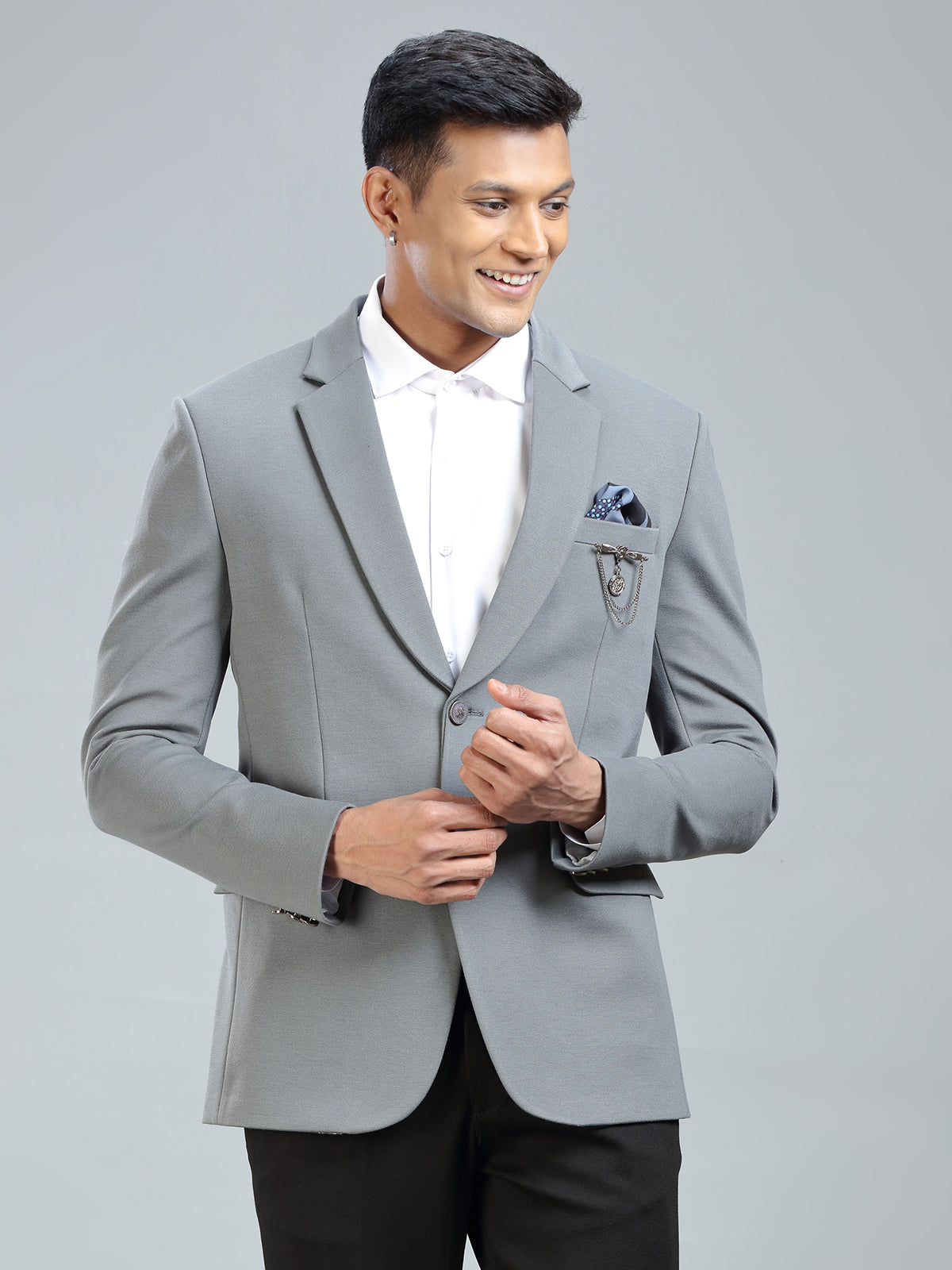 Subtle grey terry rayon blazer for men