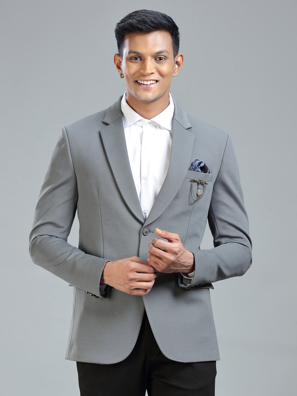 Subtle grey terry rayon blazer for men