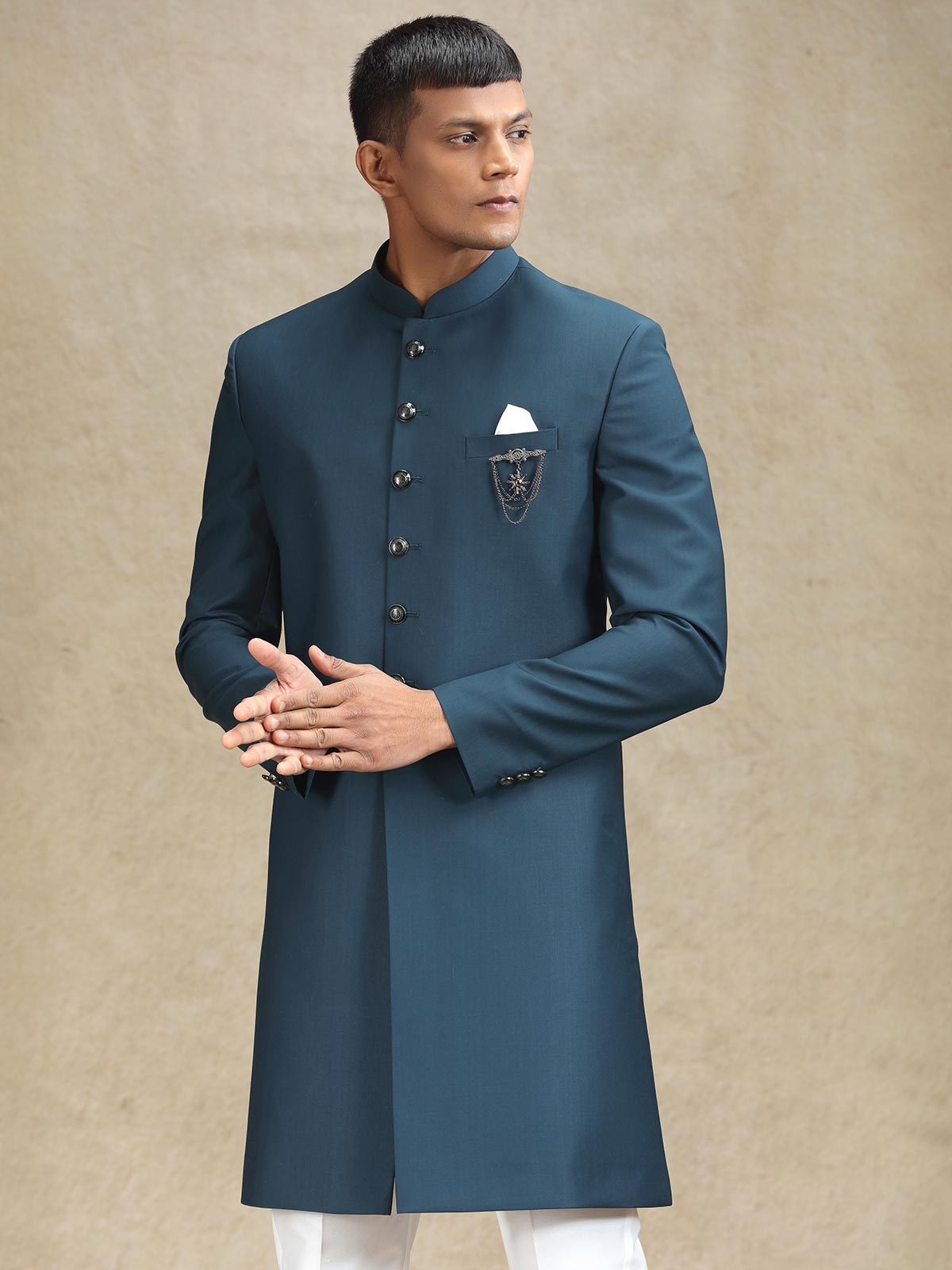 Teal blue indo western for ethnic charm