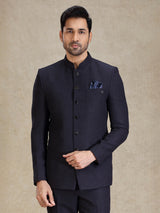 Textured navy jacquard net bandh gala suit