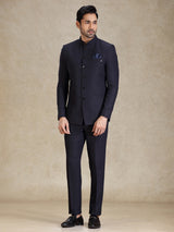 Textured navy jacquard net bandh gala suit
