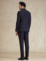 Textured navy jacquard net bandh gala suit