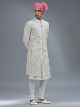 Traditional light cream peshwai style sherwani