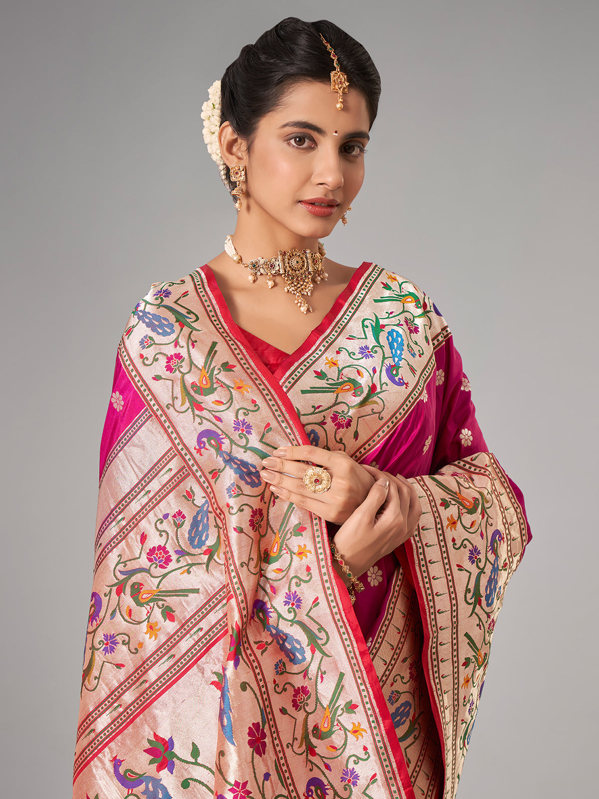 Magenta paithani silk saree for wedding