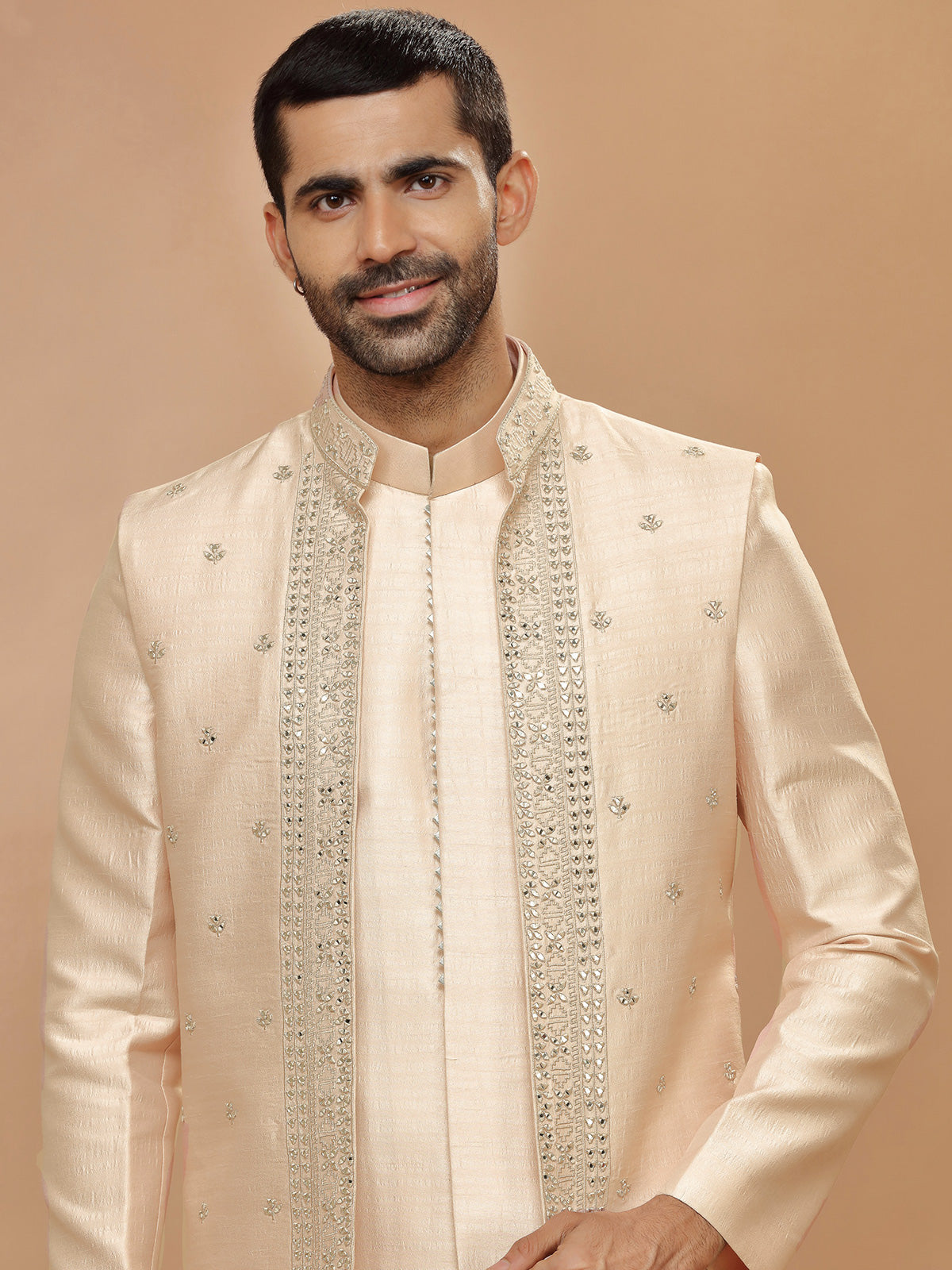 Traditional peach silk indowestern