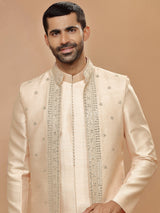 Traditional peach silk indowestern