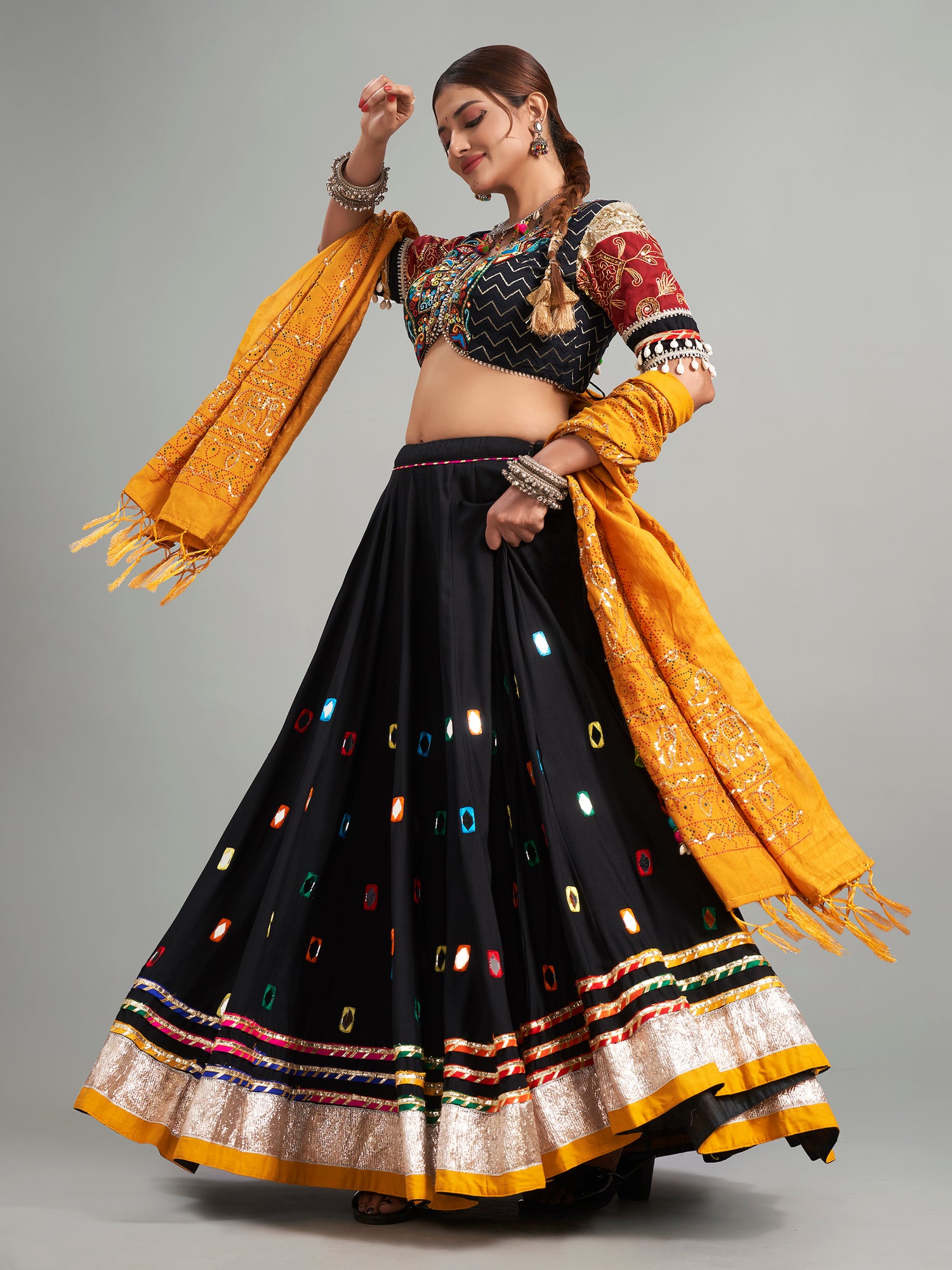 Trendy black cotton silk chaniya choli for navratri