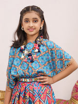 Trendy blue and pink printed lehenga choli