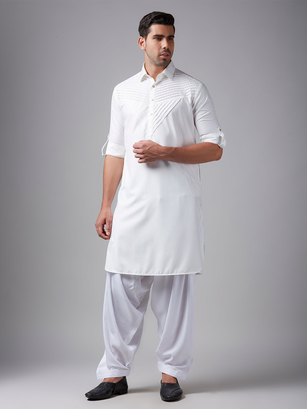 Trendy classic white plain pathani suit