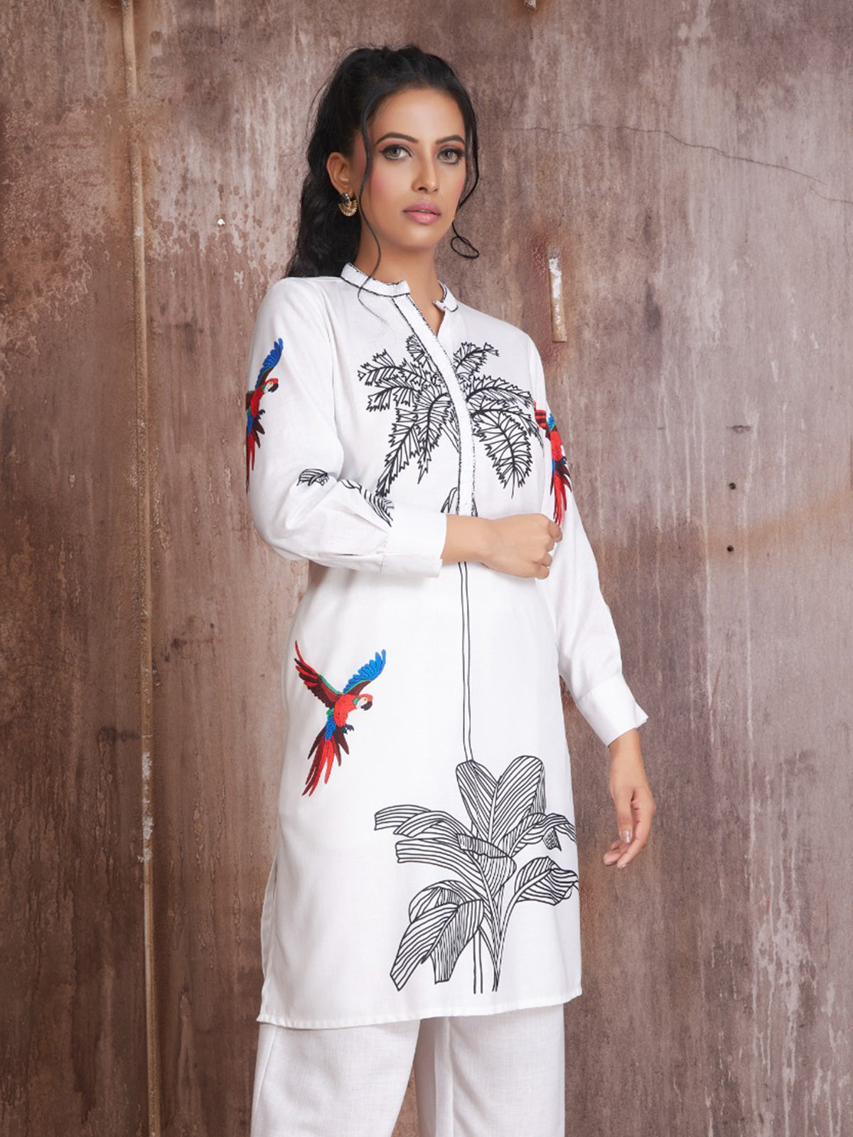 Trendy cotton white printed co-ord set
