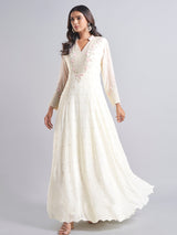 Trendy cream silk anarkali salwar suit