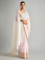 Trendy plain pink cotton linen saree