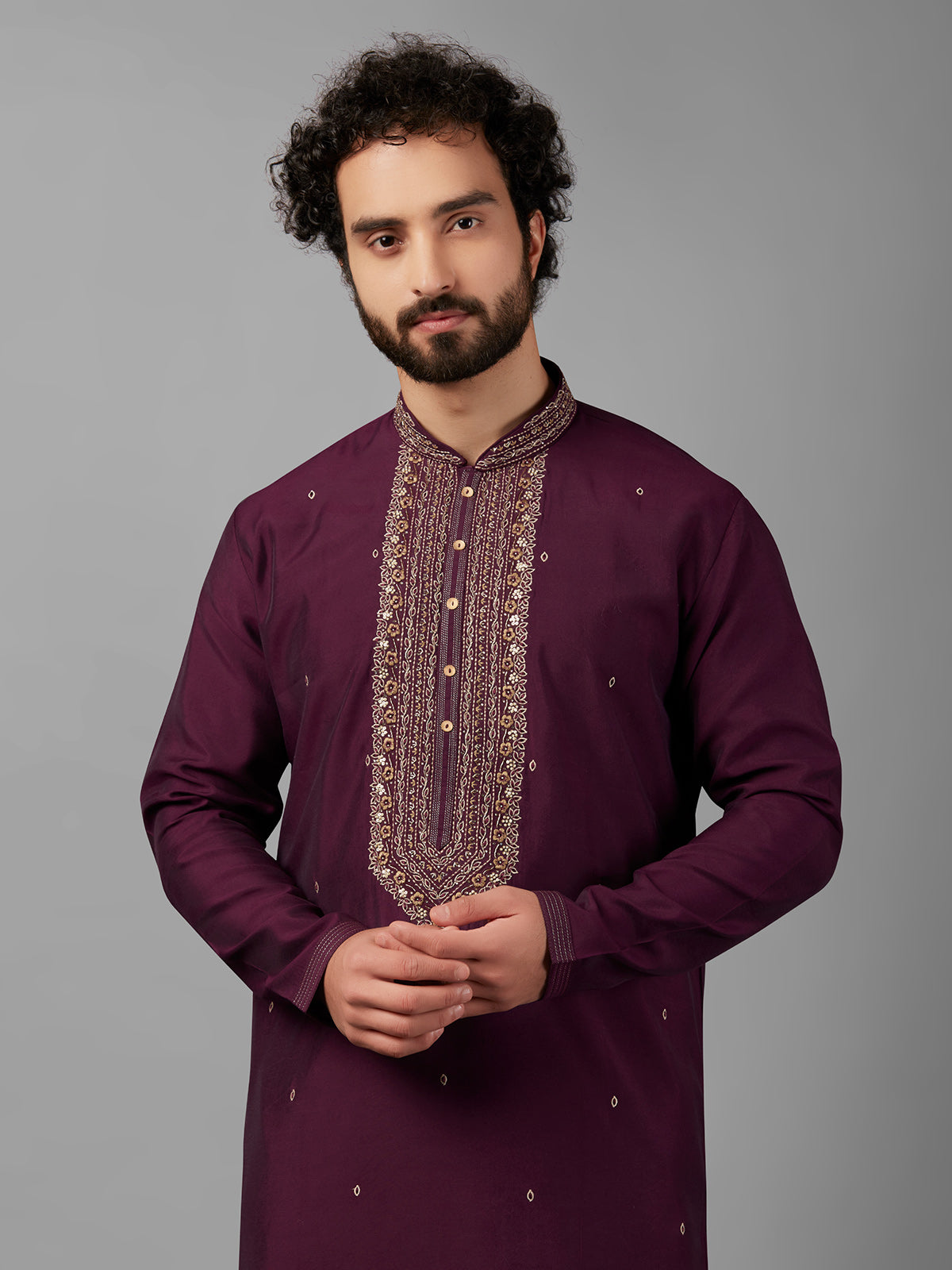 Trendy purple silk kurta suit