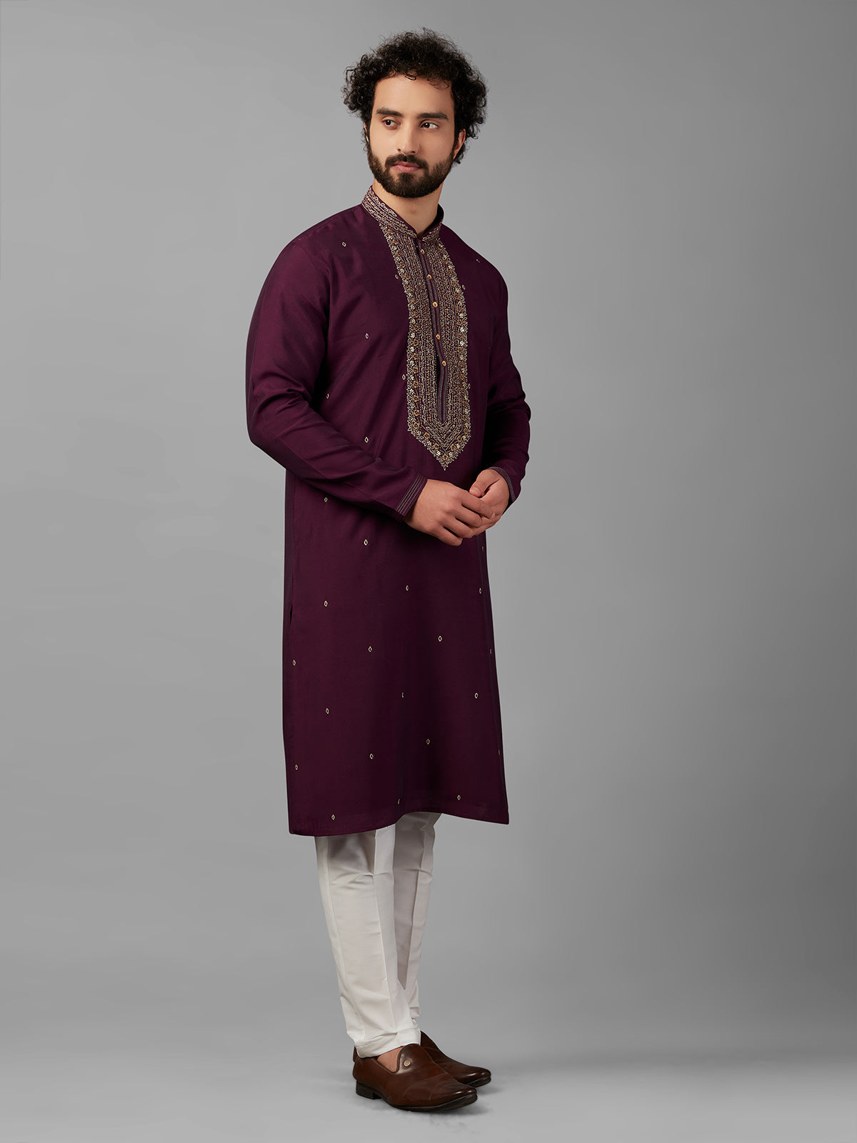 Trendy purple silk kurta suit