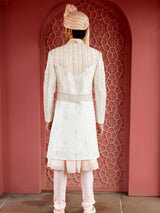Trendy raw silk peach sherwani
