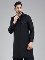 Understated classic black mens pathani kurta