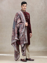 Vintage maroon velvet sherwani in embroidery patch work