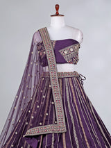 Violet raw silk lehenga choli with zardosi work
