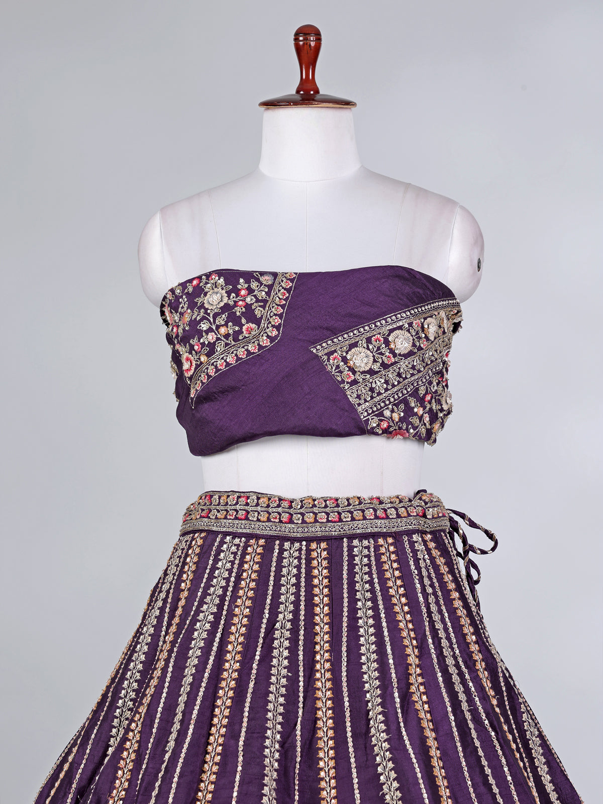 Violet raw silk lehenga choli with zardosi work
