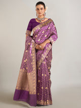 Wedding style purple banarasi silk saree