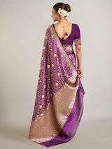 Wedding style purple banarasi silk saree