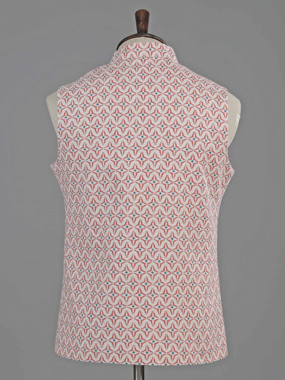 White and red printed cotton waistcoat