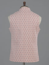 White and red printed cotton waistcoat