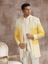 White and yellow shaded silk indo western