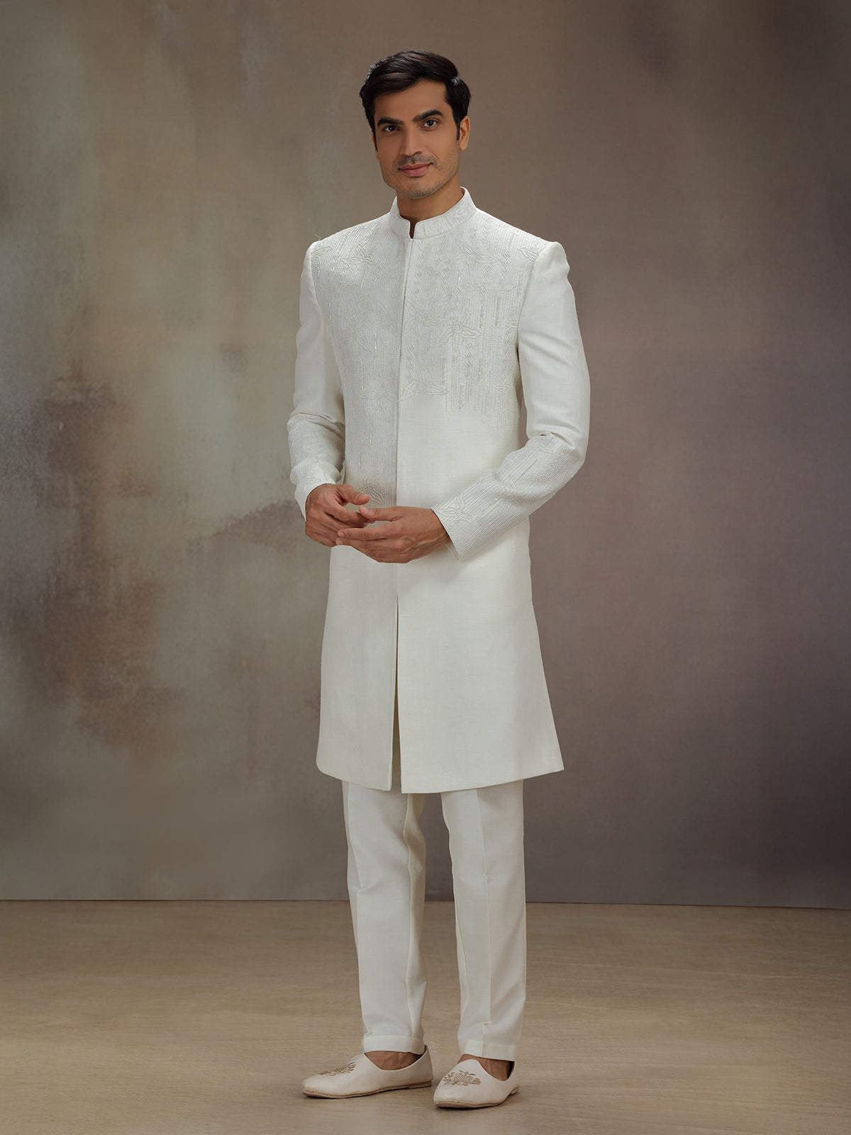 White chanderi silk classic indo western