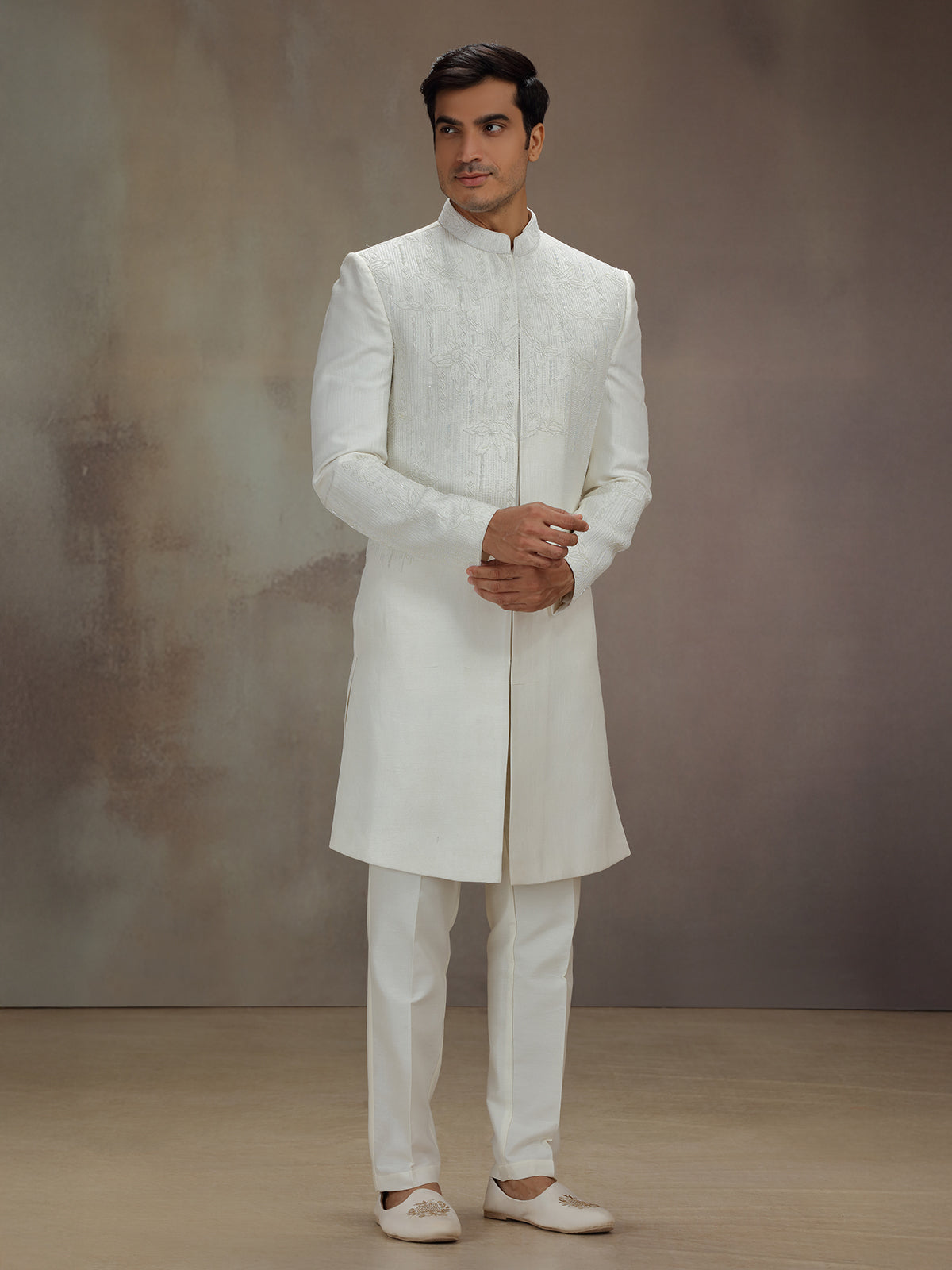 White chanderi silk classic indo western