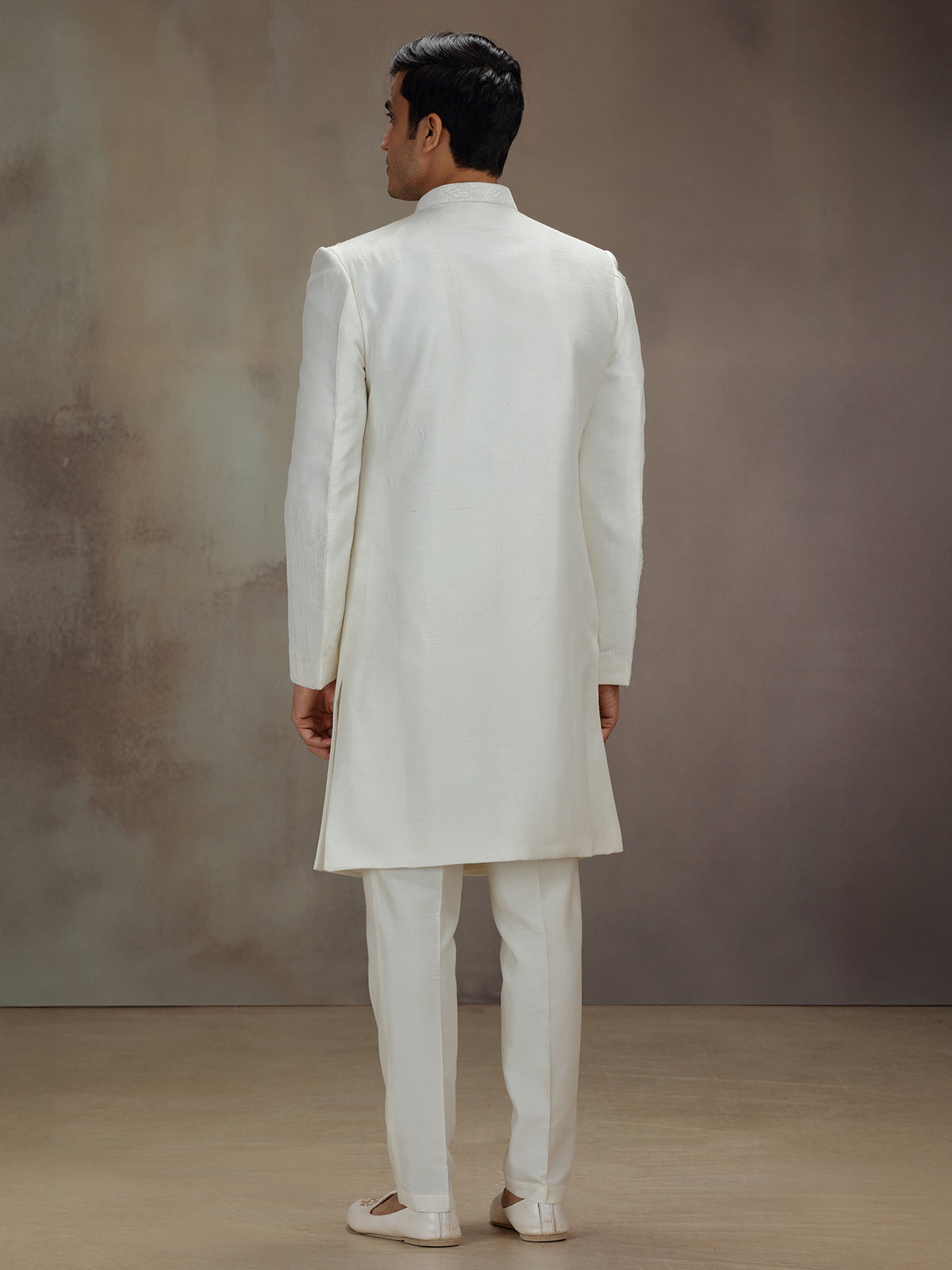 White chanderi silk classic indo western