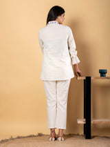 White cotton embroidered co ord set