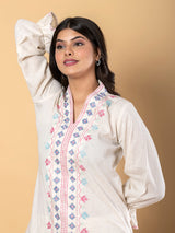 White cotton embroidered co ord set