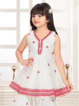 White cotton silk embroidered work sharara suit