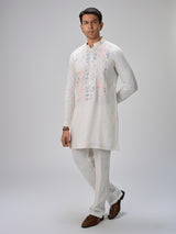 White dupatta style kurta suit men