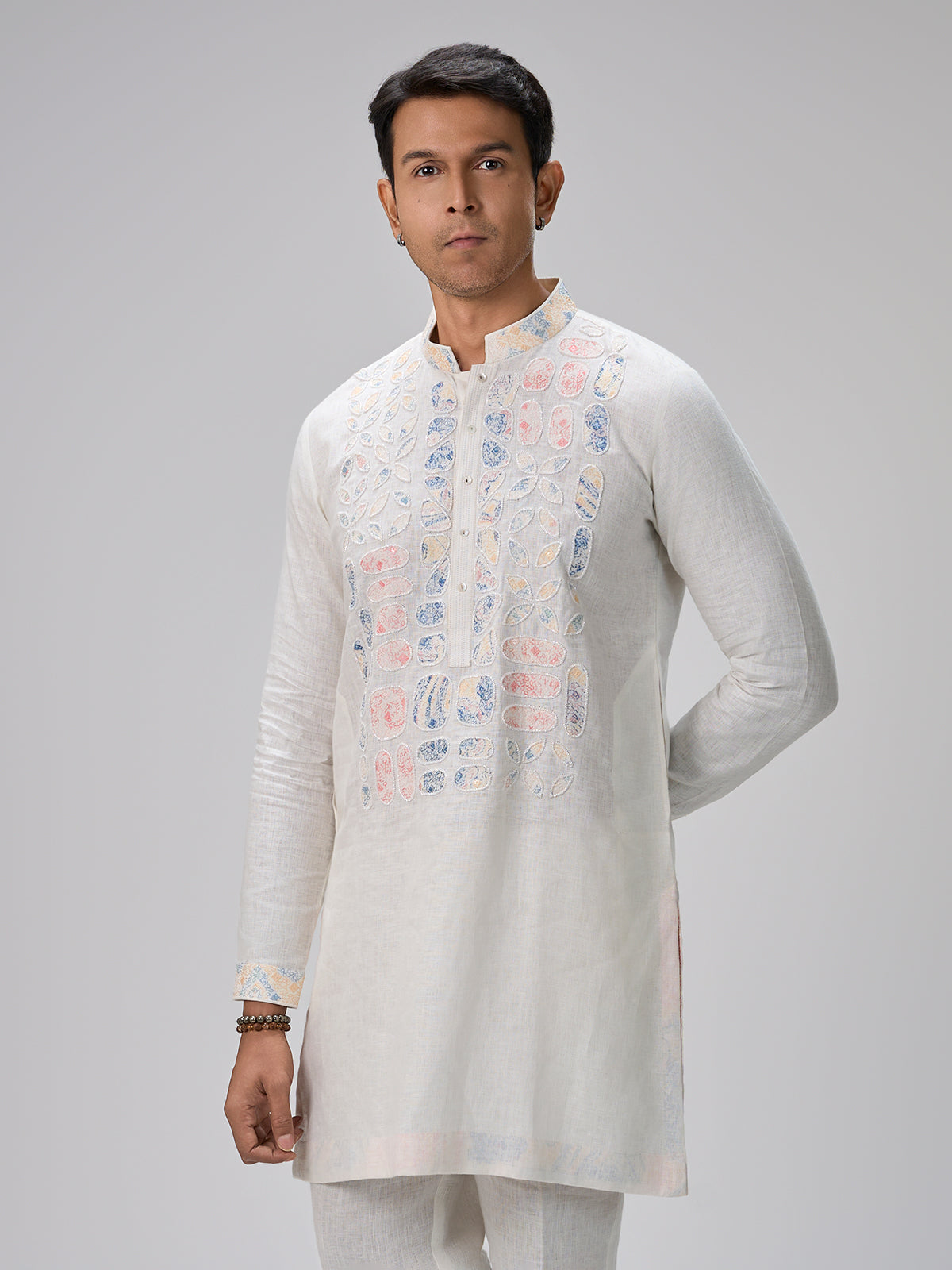 White dupatta style kurta suit men