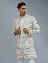 White embroidery terry rayon indowestern