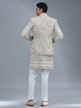 White embroidery terry rayon indowestern