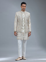White embroidery terry rayon indowestern