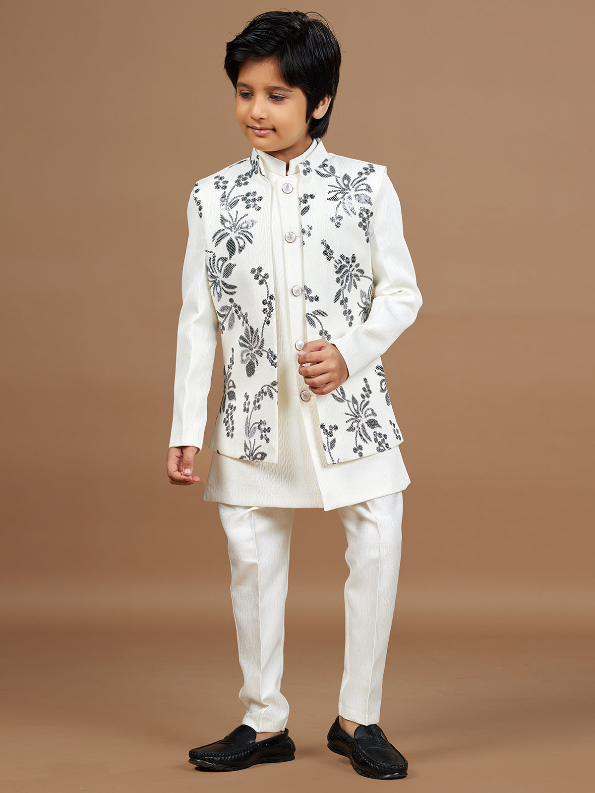 White embroidery wedding style waistcoat set