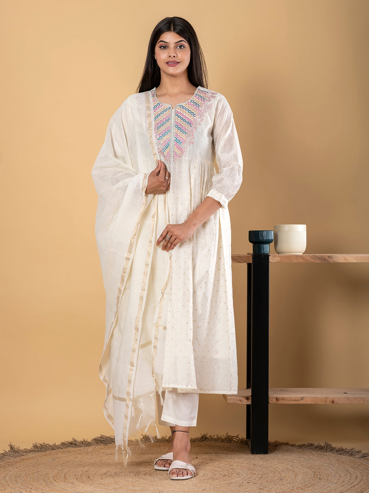 White festive wear chiffon kurti set