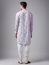 White floral printed linen kurta suit