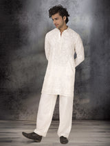 White georgette kurta suit with embroidery and sequins work