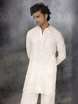White georgette kurta suit with embroidery and sequins work