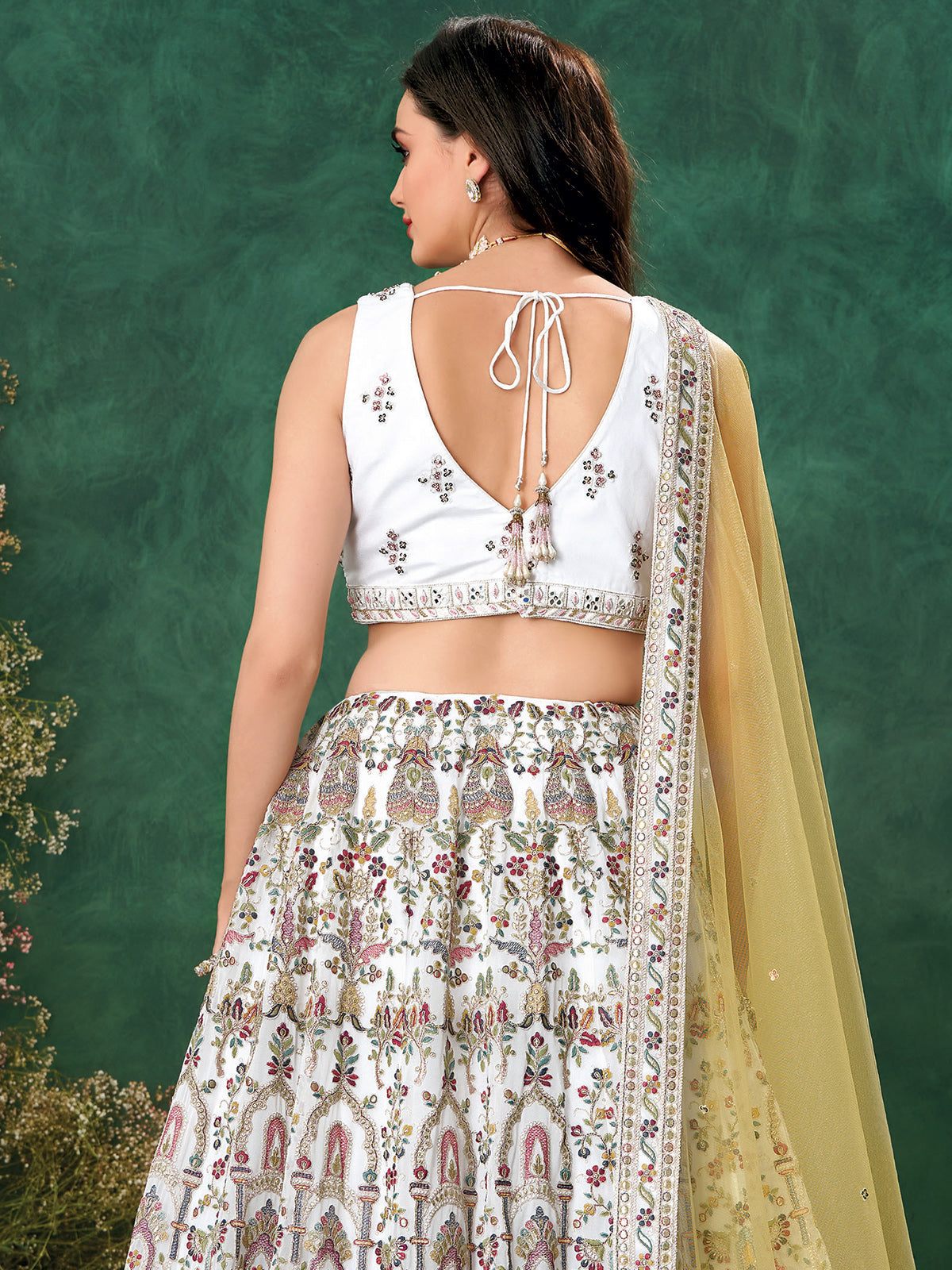 White georgette lehenga choli with embroidery