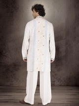 White linen cotton thread and zardosi work kurta suit
