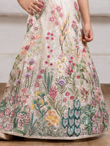White net jacket gown with sequins zari work
